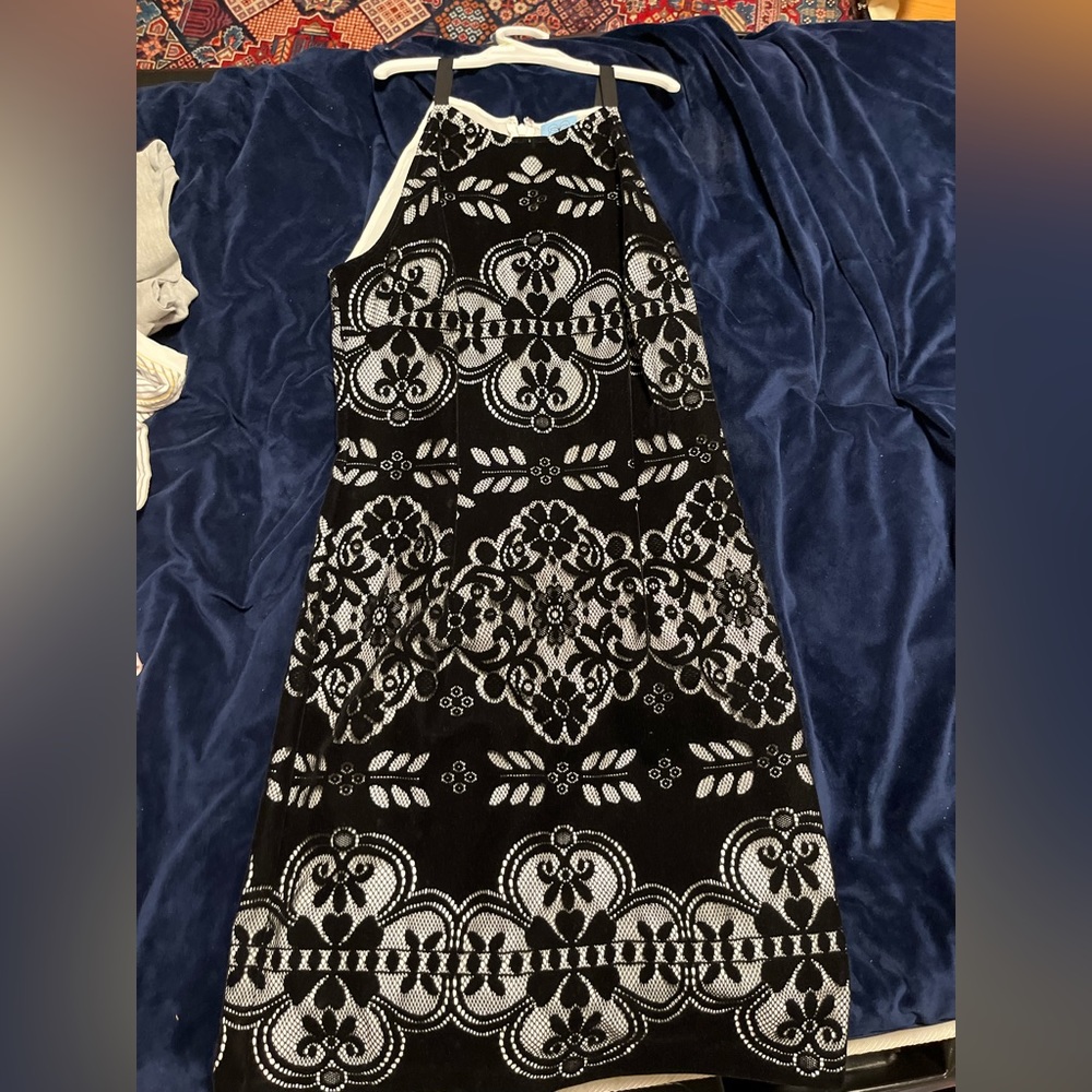 black and white velvet dress